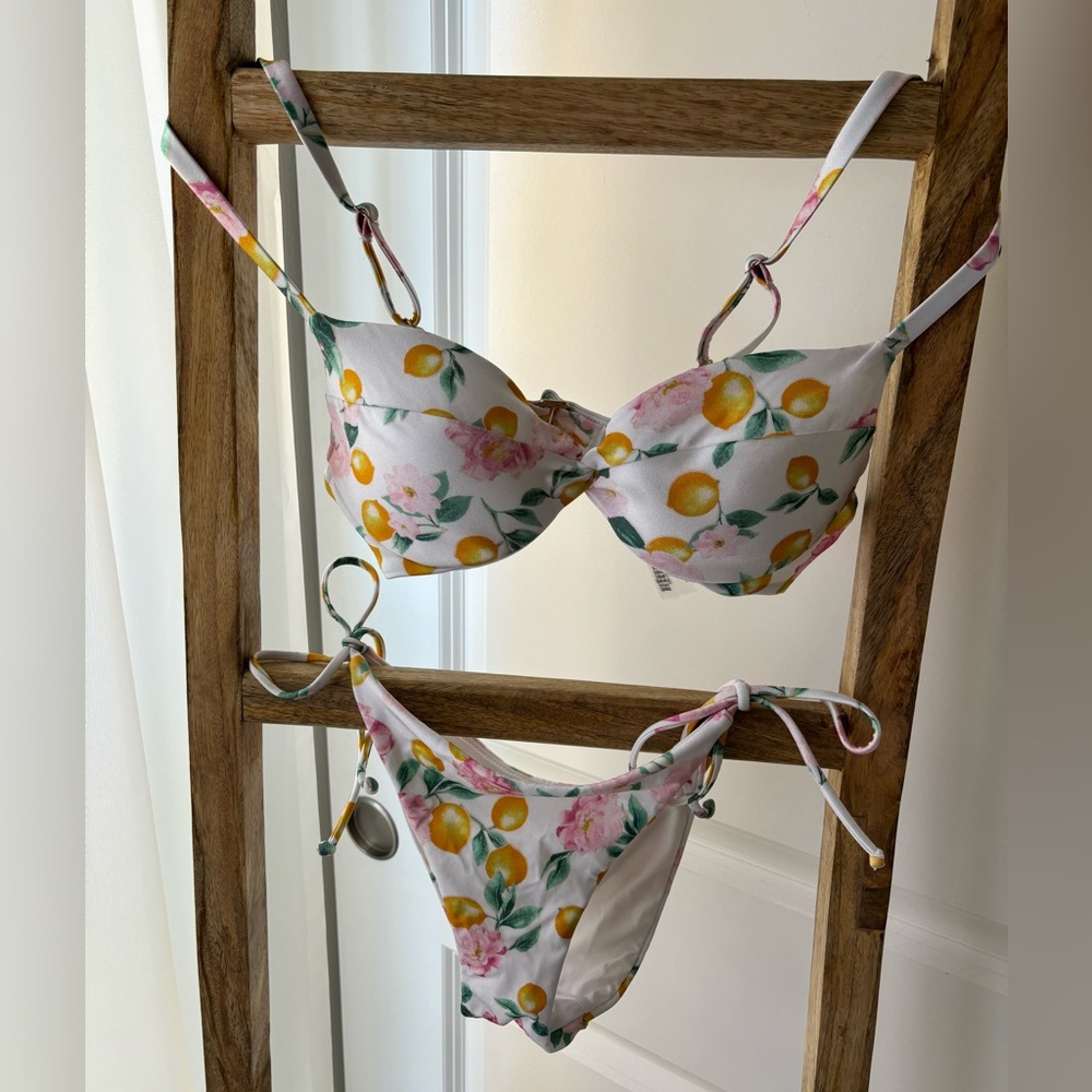 White Floral Lemon Two-Piece Bikini Set